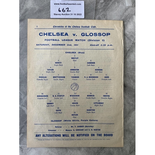 662 - 1911 - 1912 Chelsea v Glossop Football Programme: Ex bound Division 2 match in good condition with n... 