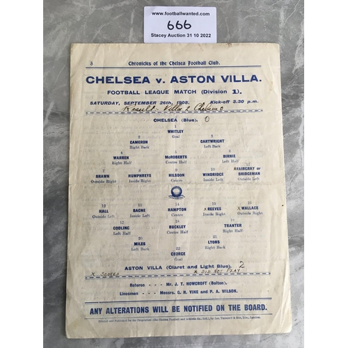 666 - 1908 - 1909 Chelsea v Aston Villa Football Programme: Good condition Division 1 programme with no te... 