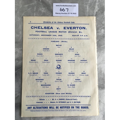 667 - 1908 - 1909 Chelsea v Everton Football Programme: Excellent condition ex bound Division 1 programme ... 