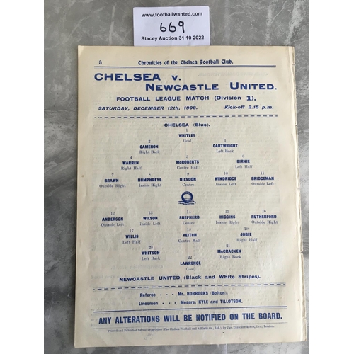 669 - 1908 - 1909 Chelsea v Newcastle United ( Champions) Football Programme: Excellent condition ex bound... 