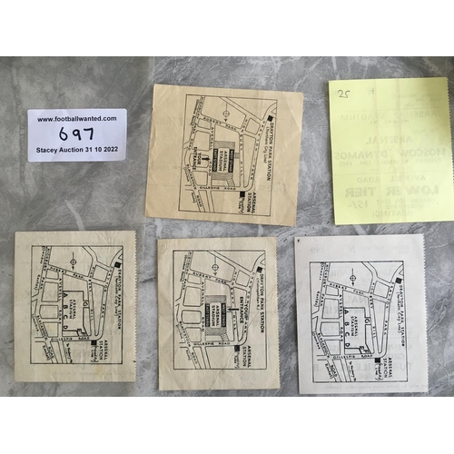 697 - Arsenal Foreign Opposition Football Tickets: All played at Highbury to include 54/55 Spartak, 58/59 ... 