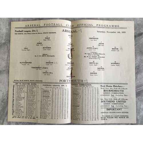 708 - 33/34 Arsenal v Portsmouth Football Programme: Excellent condition from the season Arsenal won the l... 