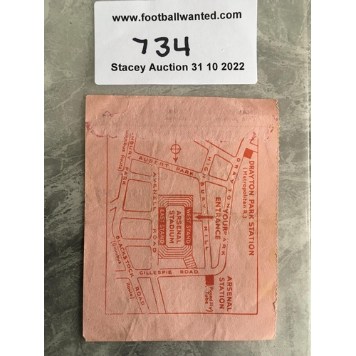 734 - 49/50 Arsenal v Chelsea Football Ticket: Good condition ticket for the match at Highbury on 31 8 194... 