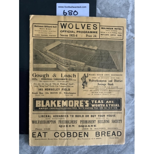 742 - 1936 FA Cup Semi Final Football Programme: Fulham v Sheffield Wednesday played at Wolves. Good condi... 