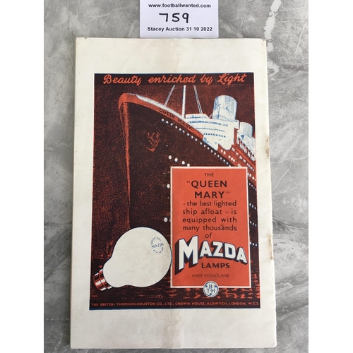 759 - 1936 FA Cup Final Football Programme: Arsenal v Sheffield United in good condition. No staples as th... 