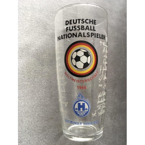 76 - German 1966 World Cup Beer Glass: Dortmunder beer small glass with the autograph of all 22 Germany p... 