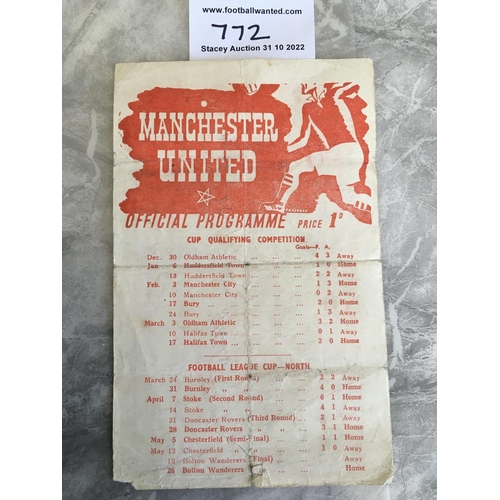 772 - 1945 North Cup Final Football Programme: Manchester United v Bolton Wanderers single sheet played at... 