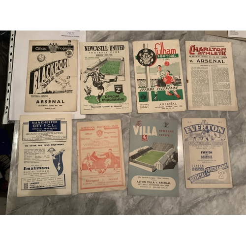 785 - 49/50 Arsenal Away Football Programmes: Liverpool Man City Fulham Newcastle Everton Aston Villa Char... 