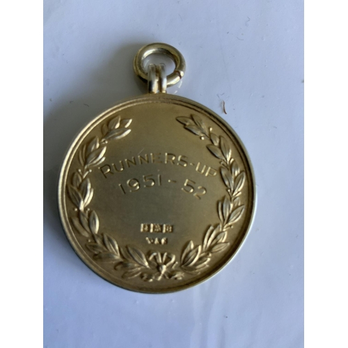 787 - 51/52 Arsenal Football Combination Runners Up Medal: Gold Vaughtons + Son medal with ring suspension... 