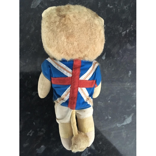 87 - 1966 World Cup Willie Lion England Mascot Toy: Eight inch high in Union Jack shirt with short mane a... 