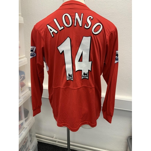 942 - 2004-2005 Alonso Liverpool Match Worn Football Shirt: Long sleeve red home shirt with Premier League... 