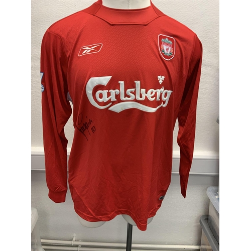 943 - 2004-2005 Garcia Liverpool Match Worn Football Shirt: Long sleeve red home shirt with Premier League... 