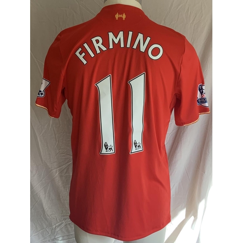 946 - 2015 - 2016 Firmino Liverpool Match Worn Signed Football Shirt: Worn in his first season at Liverpoo... 