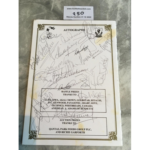 950 - Bruce Grobbelaar Testimonial Signed Liverpool Football Menu: Autographed by George Best, Alan Kenned... 