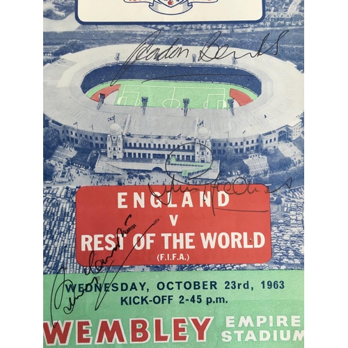 964 - 1963 England v Rest Of The World Signed Programme + Tickets: Programme for the match signed by 3 Eng... 