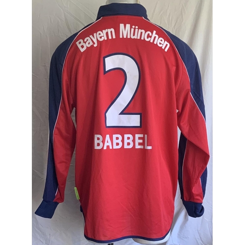 987 - 1999 - 2000 Bayern Munich Match Worn Football Shirt: Adidas Opel long sleeve red home shirt with blu... 