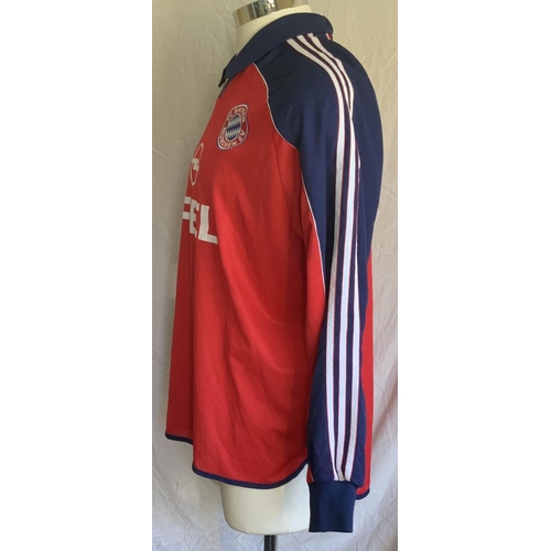 987 - 1999 - 2000 Bayern Munich Match Worn Football Shirt: Adidas Opel long sleeve red home shirt with blu... 