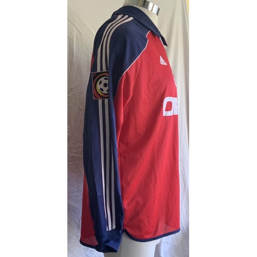 987 - 1999 - 2000 Bayern Munich Match Worn Football Shirt: Adidas Opel long sleeve red home shirt with blu... 