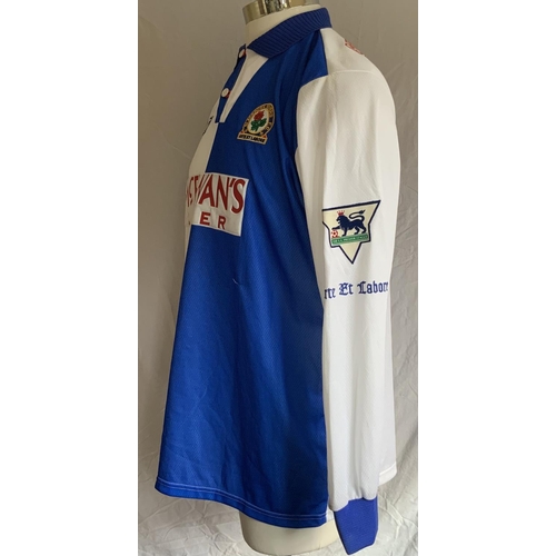 989 - Shearer Championship Winning Blackburn Rovers Match Worn Football Shirt: Home long sleeve Asics shir... 