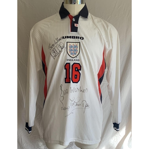 992 - England 96/97 Match Issued Signed Football Shirt: Long sleeve Umbro white shirt with number 16 to fr... 