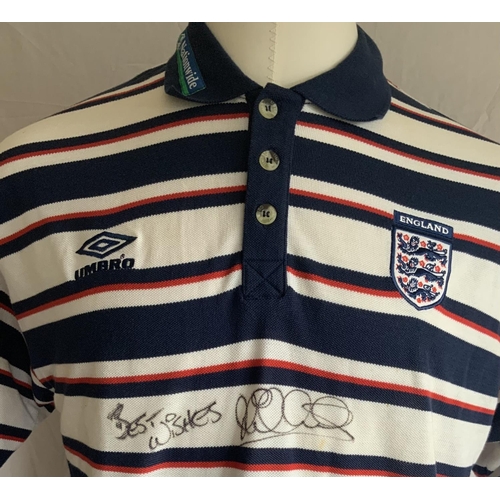 994 - England Player Issue Signed Polo Shirt: Nationwide Umbro quality red white and blue striped XL polo ... 