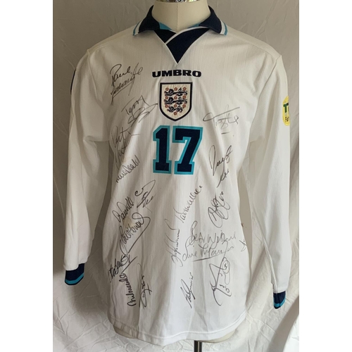 997 - Euro 96 England Match Worn Signed Football Shirt + Shorts: Long sleeve number 17 McManaman to rear i... 