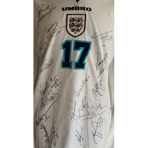 997 - Euro 96 England Match Worn Signed Football Shirt + Shorts: Long sleeve number 17 McManaman to rear i... 