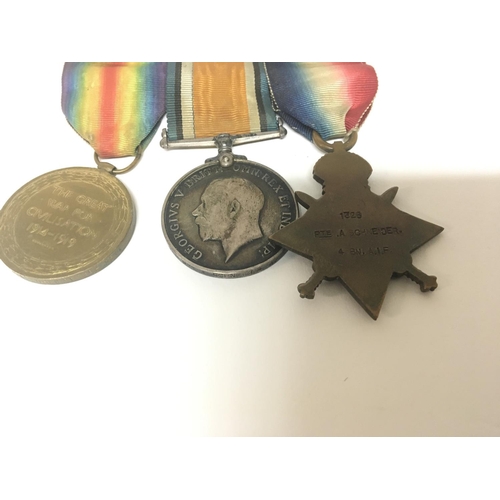 2118 - A group of three I World war medals awarded to 1328 Pte A.Schneider 4.BN A.I.F