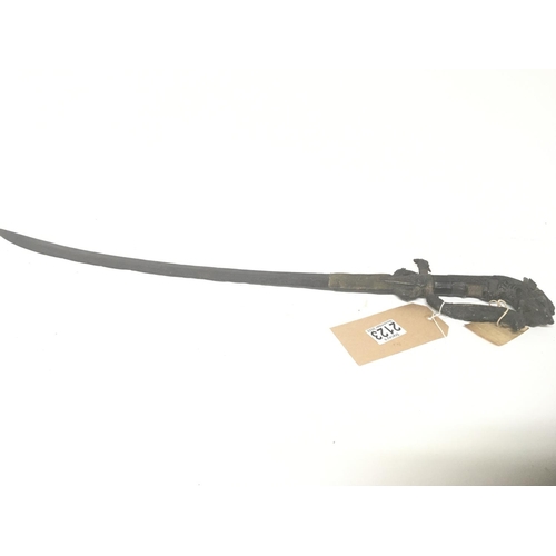 2123 - A rare Kastone early 19th century Ceylonese sword with a bronze dragon grip and matching hilt the bl... 