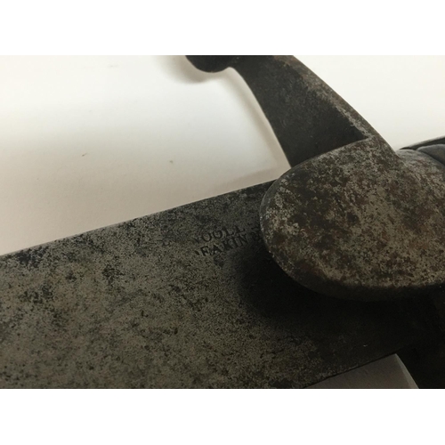 2127 - An interesting antique short sword possible conversion with a steel cross guard and the blade with t... 