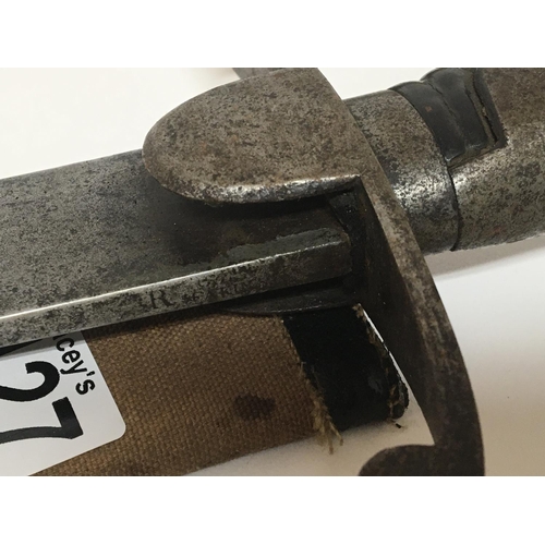 2127 - An interesting antique short sword possible conversion with a steel cross guard and the blade with t... 