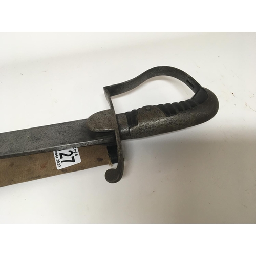 2127 - An interesting antique short sword possible conversion with a steel cross guard and the blade with t... 