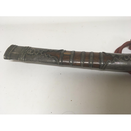 2131 - An Antique white metal mounted Tanto short sword the scabbard with applied white metal and attached ... 