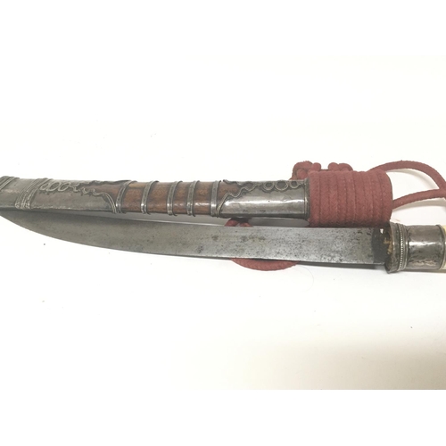 2131 - An Antique white metal mounted Tanto short sword the scabbard with applied white metal and attached ... 