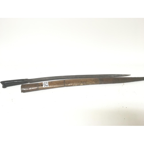 2133 - A 19th Century Yatagan Ottoman sword with studded horn handle steel blade the wooded scabbard with c... 