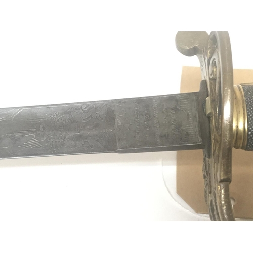 2147 - A Victorian 1845 pattern officers sword the scroll open Guard with Victorian cypher engraved blade B... 