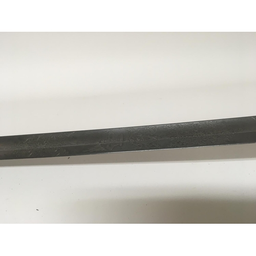 2147 - A Victorian 1845 pattern officers sword the scroll open Guard with Victorian cypher engraved blade B... 