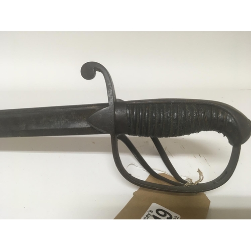 2149 - An Antique Sword with a scroll open guard wired grip and lightly engraved steel blade no scabbard. L... 