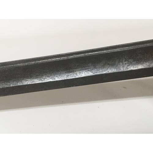 2149 - An Antique Sword with a scroll open guard wired grip and lightly engraved steel blade no scabbard. L... 