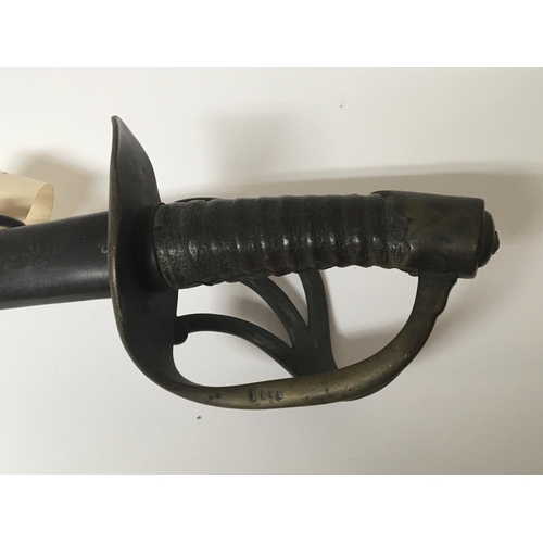 2166 - A 19th century French 1822 pattern cavalry sword with a half brass open basket hilt the steel blade ... 