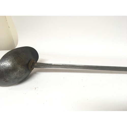 2167 - A George V English Cavalry sword with an enclosed basket hilt engraved steel blade no scabbard.