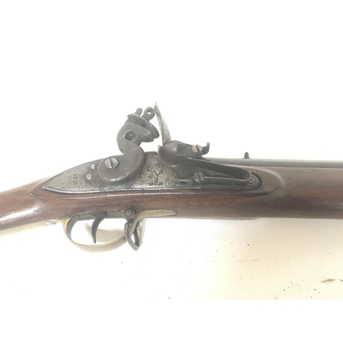 2174 - An Early 19th flintlock musket rifle possible East Indian dock company 10 bore the action stamped 18... 