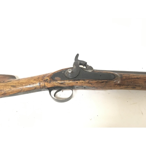2189 - A ten bore percussion musket rifle with steel fittings short barrel stock possible re-polished. Leng... 