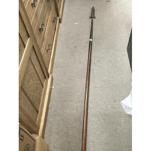 2197 - An Antique Medieval knights style Lance with a wooden shaft steel point.
