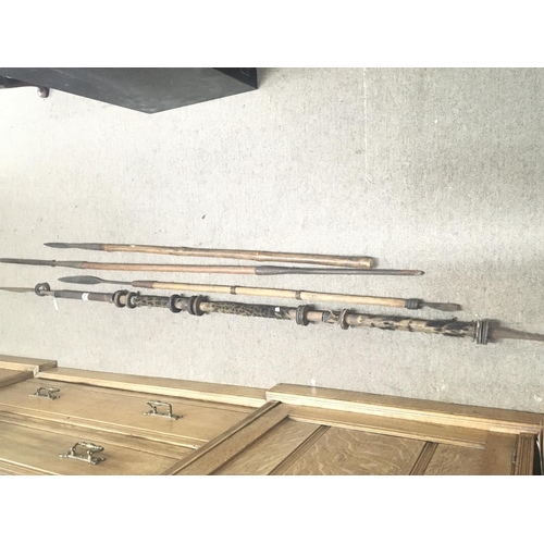 2198 - An old Maasai lion spear and other old tribal spears