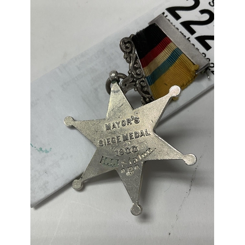 2221 - The Kimberley Star 1899-1900, 'Mayor's Siege medal 1900', hallmarked Birmingham 1900, awarded to HJJ... 