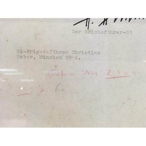 2235 - Framed WW2 document with Himmler signature. In fair condition