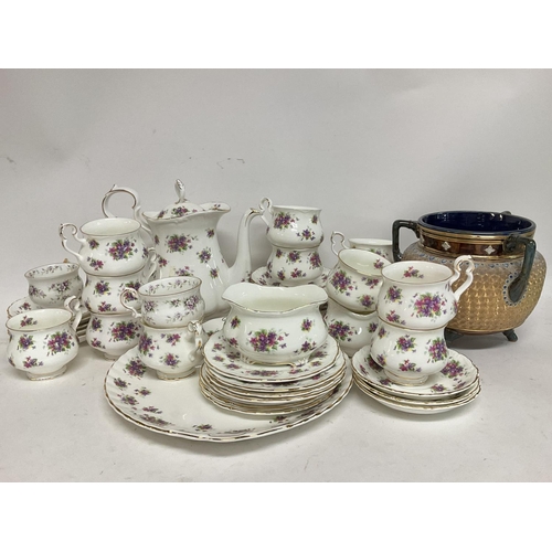 1035 - Royal Albert Violetta tea set + unmarked pot