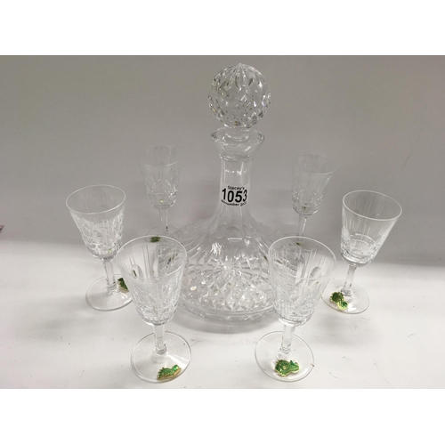 1053 - A Waterford Crystal decanter and six glasses, together with cut glass bowl