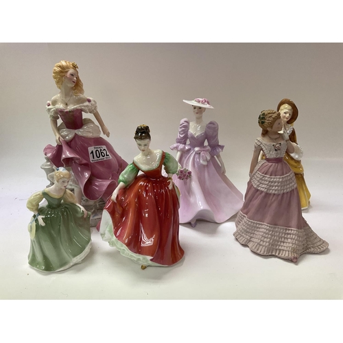 1062 - 6 porcelain lady figurines including Royal Doulton, Coalport, Wedgewood etc.